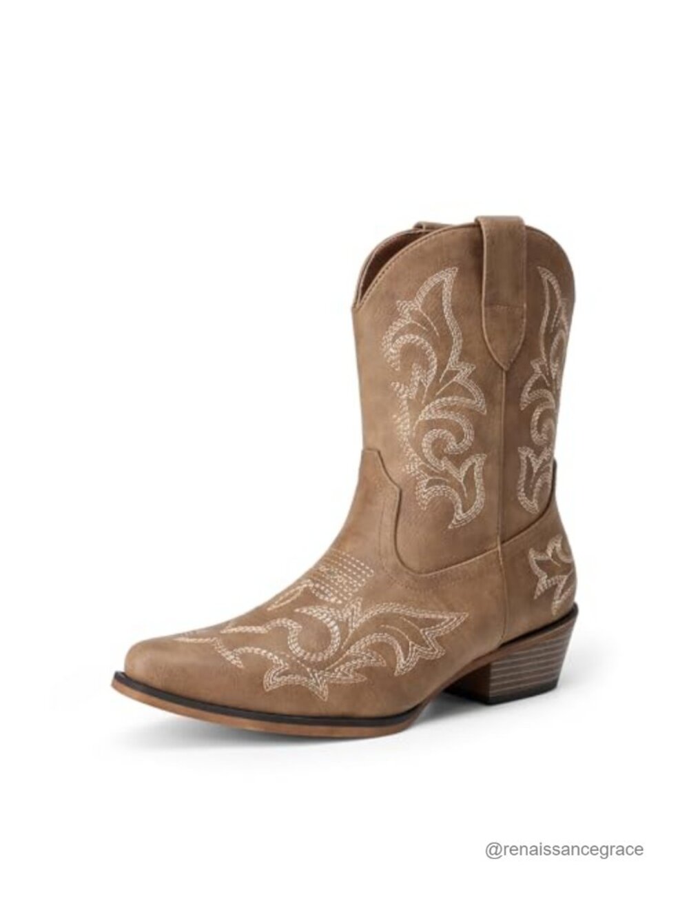 Women's Cowboy Ankle Boots Faux Leather Western Block Heel